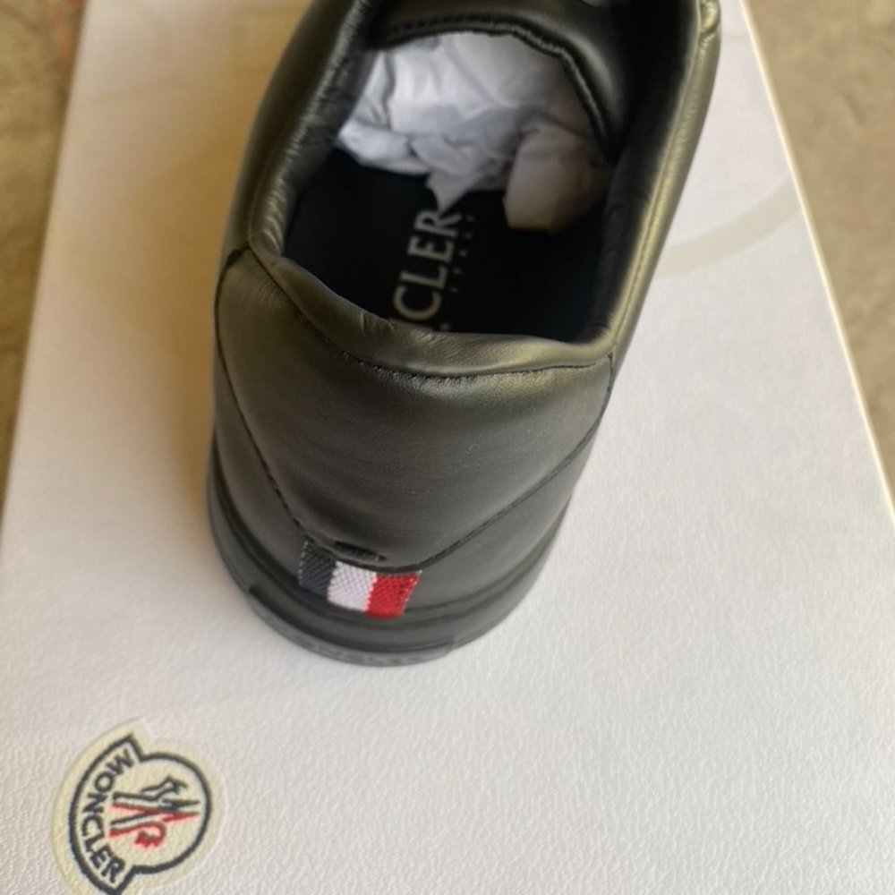 Moncler Neue York Black Leather Sneakers Men’s Size 43 US 10 Logo Italy‎ NFC New - Picture 5 of 16